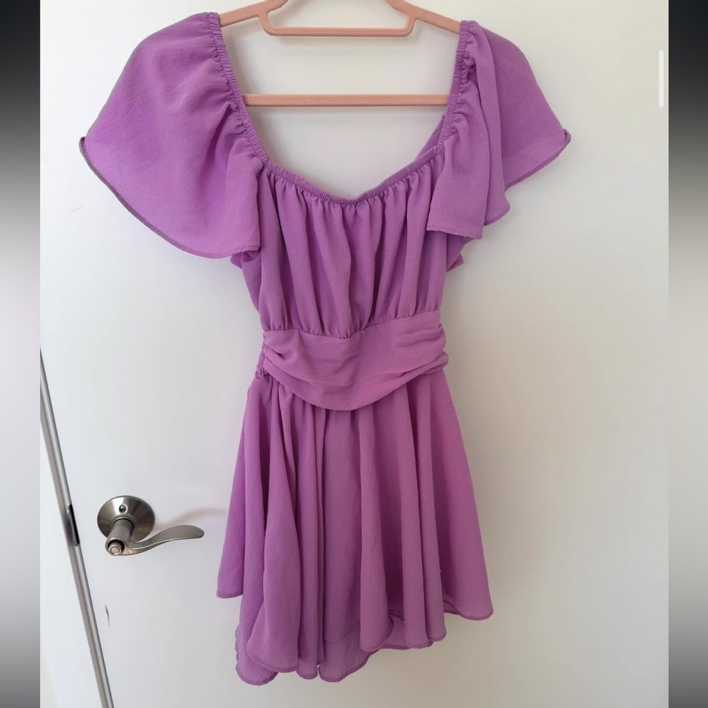 Purple Ruffle Sleeve Dress/Romper